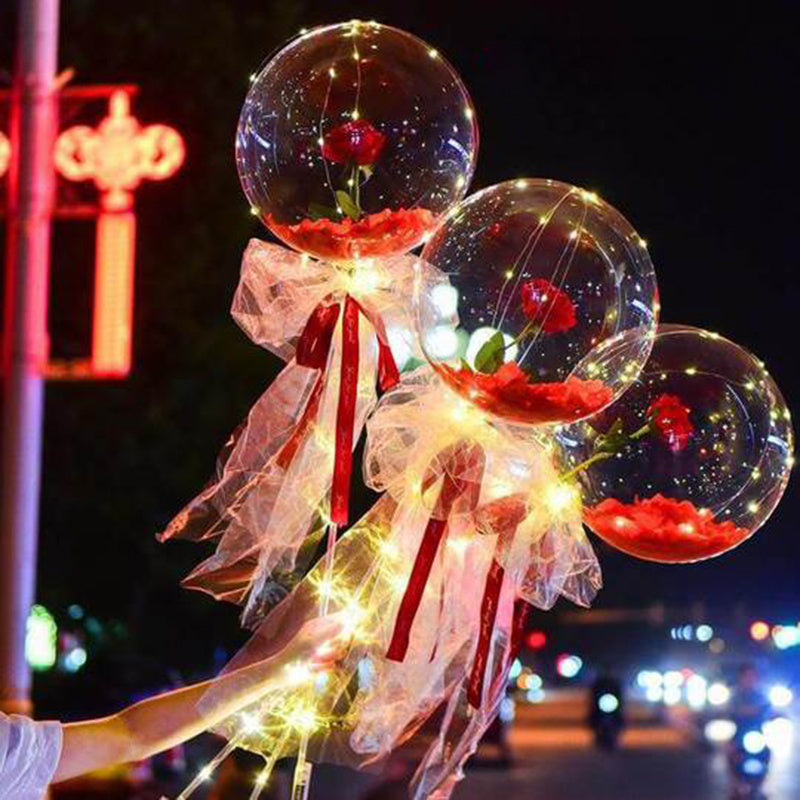 LED Luminous Balloon Rose Bouquet Transparent Bobo Ball Rose