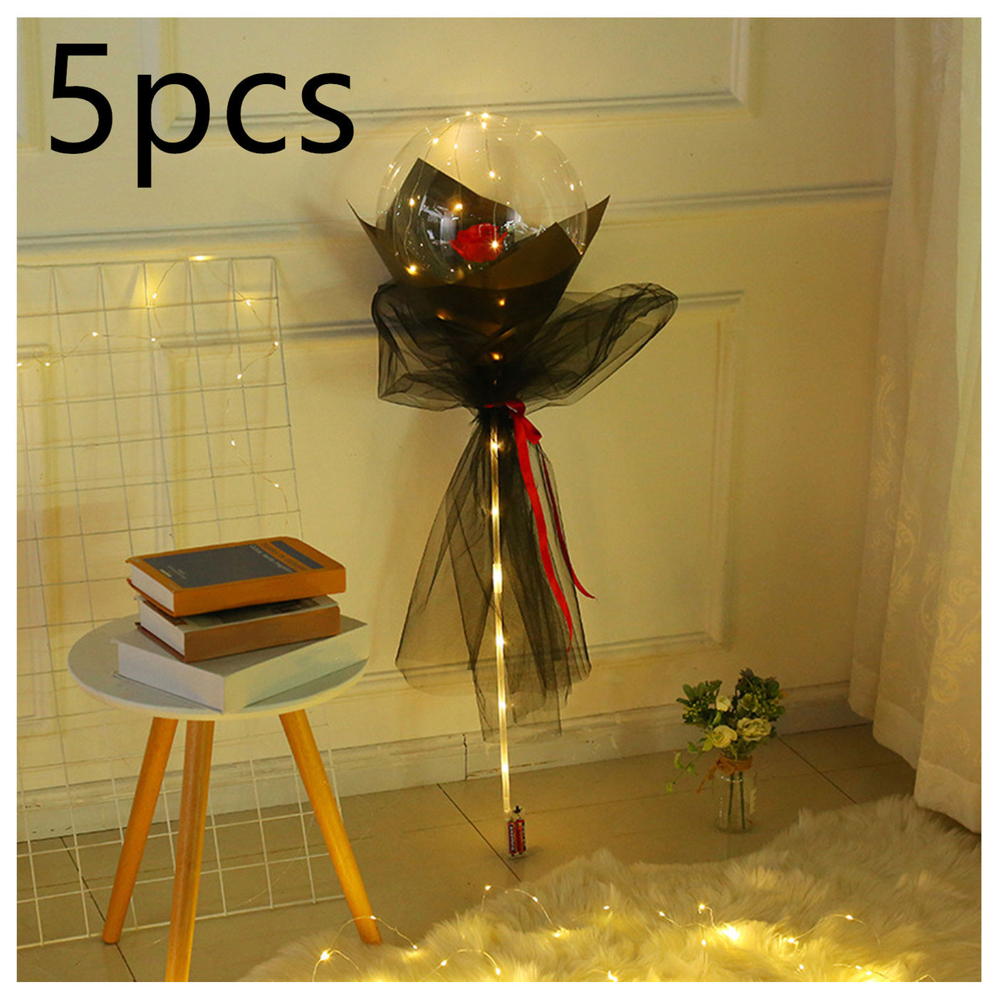 LED Luminous Balloon Rose Bouquet Transparent Bobo Ball Rose