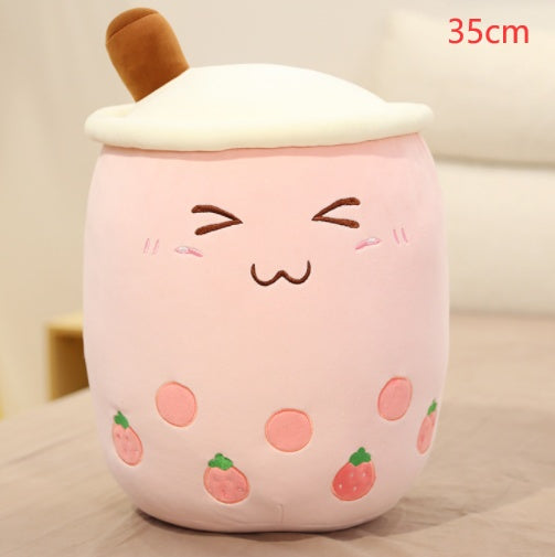 Cute Fruit Drink Plush Stuffed Soft Strawberry Milk Tea Plush Boba Tea Cup Toy Bubble Tea Pillow Cushion Kids Gift